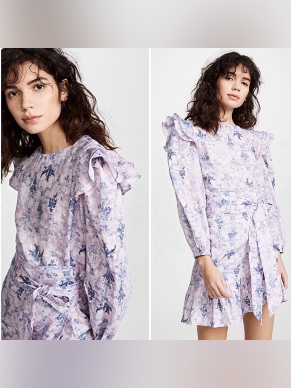 Isabel Marant Etoile Telicia Lavender Linen Floral Wrap Mini Dress FR 40 / US 8